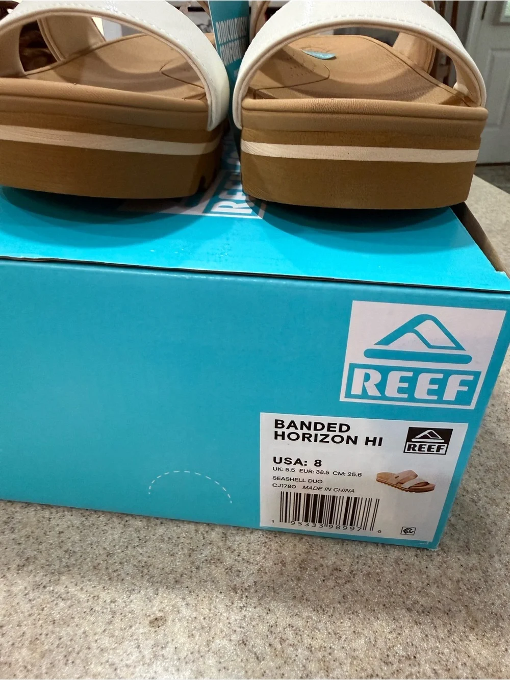 Reef Seaside Platform Slide Sandals in White and Tan